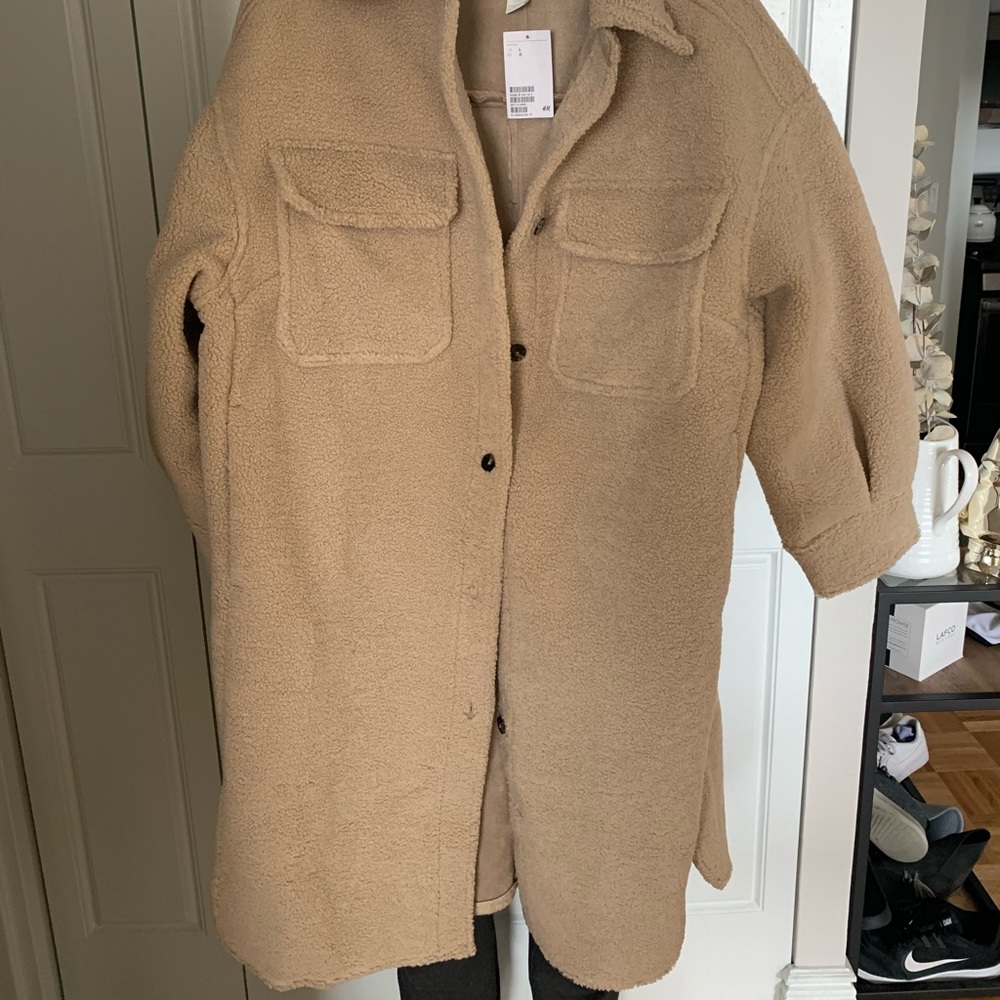H&M Tan Teddy Long Jacket